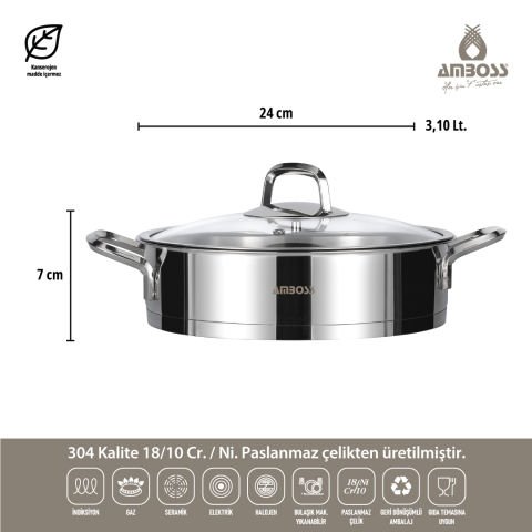 Amboss Diamond 8 Parça Paslanmaz Çelik Cam Kapaklı Tencere Seti