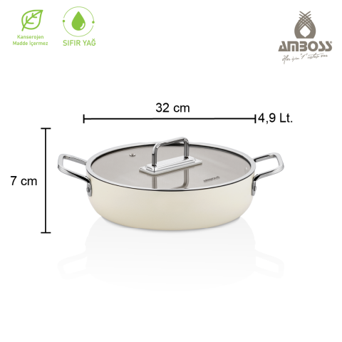 Sera Nova Doğal Seramik Basık Tencere 32 cm 4.9 Litre – Latte