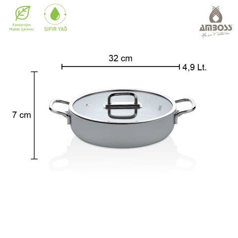 Sera Nova Doğal Seramik Basık Tencere 32 cm 4.9 Litre – Gri