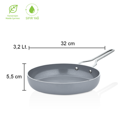 Sera Nova Doğal Seramik Tava 32 cm 3,2 Litre – Gri
