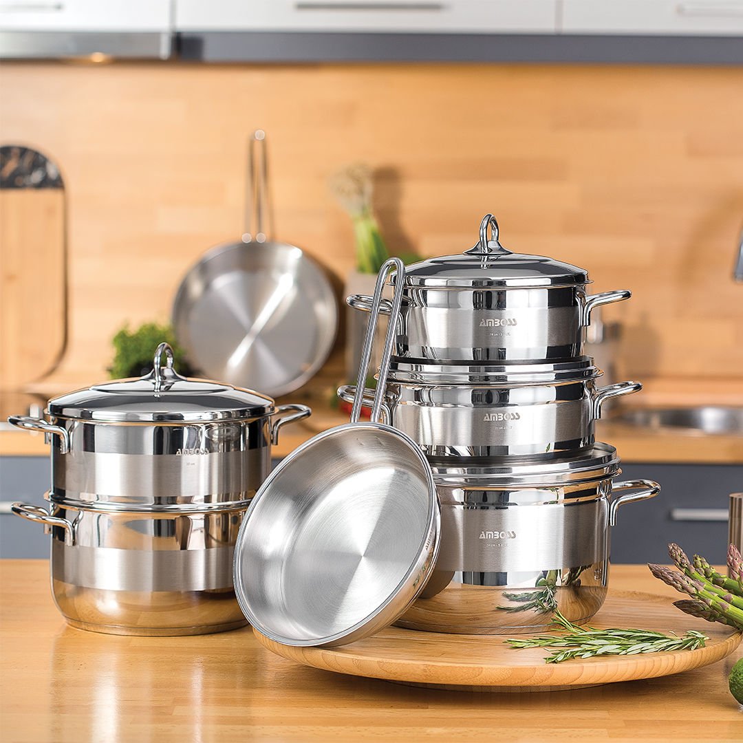 Saphire 9 Parça Paslanmaz Çelik İndüksiyon Tabanlı Tavalı Set