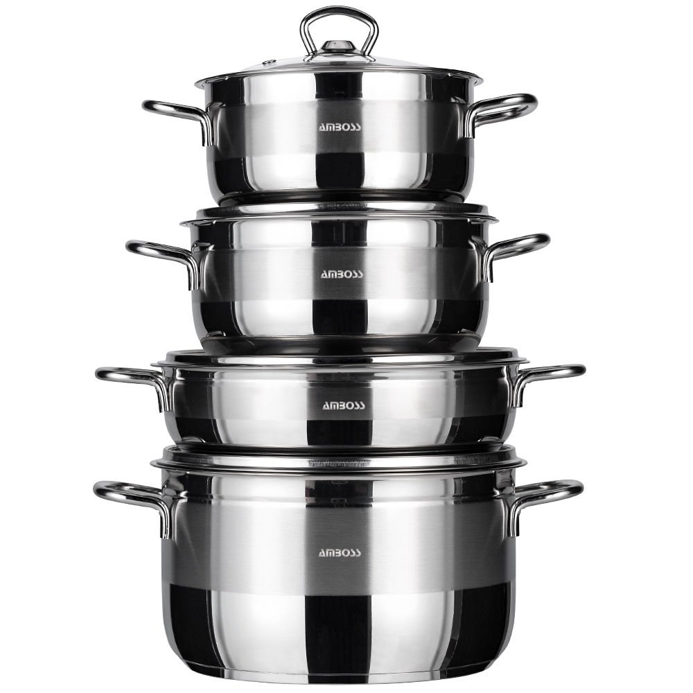 Amboss Saphire 8 Parça Paslanmaz Çelik Tencere Seti - Çelik