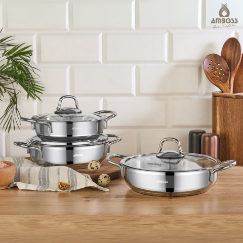 Amboss Saphire 6 Parça Paslanmaz Çelik Cam Kapaklı Sahan Seti