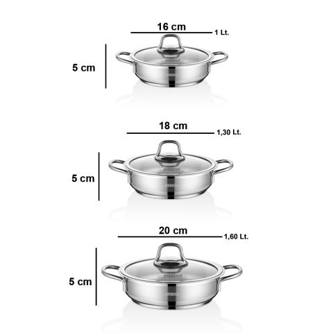 Amboss Saphire 6 Parça Paslanmaz Çelik Cam Kapaklı Sahan Seti