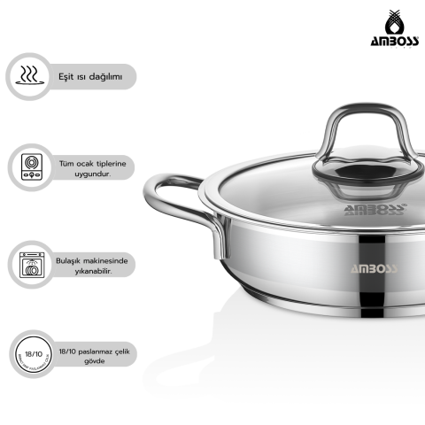 Amboss Saphire 6 Parça Paslanmaz Çelik Cam Kapaklı Sahan Seti