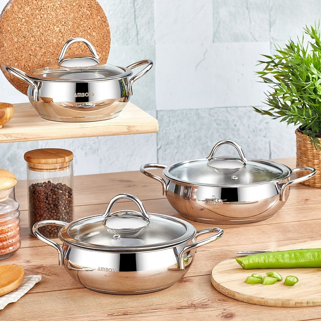 Amboss Stone 6 Parça İndüksiyon Tabanlı Paslanmaz Çelik Sahan Seti