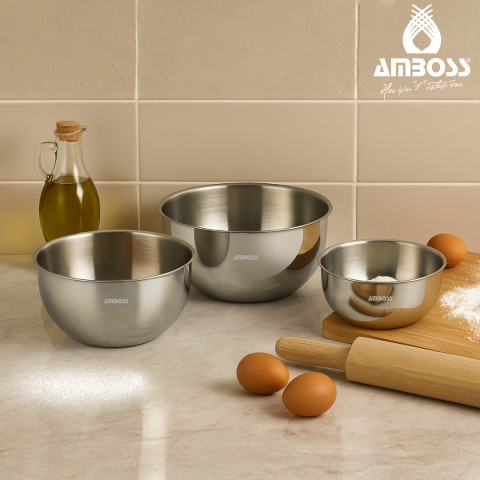Amboss 3 Parça Çok Amaçlı Paslanmaz Çelik Karıştırma Kabı Kase Seti