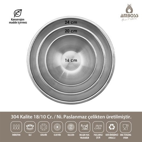 Amboss 3 Parça Çok Amaçlı Paslanmaz Çelik Karıştırma Kabı Kase Seti