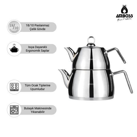 Amboss Aquamarine Paslanmaz Çelik Orta Boy Çelik Kulplu Çaydanlık
