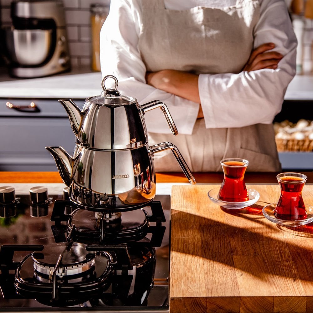 Amboss Aquamarine Paslanmaz Çelik Orta Boy Çelik Kulplu Çaydanlık