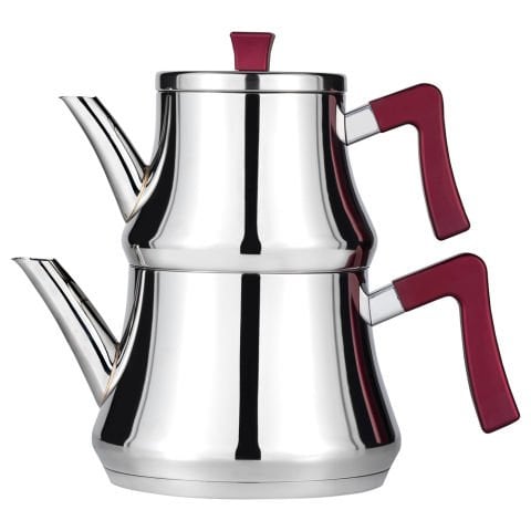 Amboss Ruby Paslanmaz Çelik Bordo Kulplu Orta Boy Çaydanlık