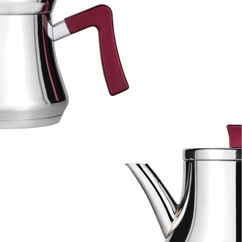 Amboss Ruby Paslanmaz Çelik Bordo Kulplu Çaydanlık - Büyük Boy