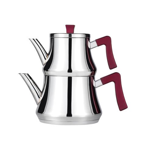 Amboss Ruby Paslanmaz Çelik Bordo Kulplu Çaydanlık - Büyük Boy