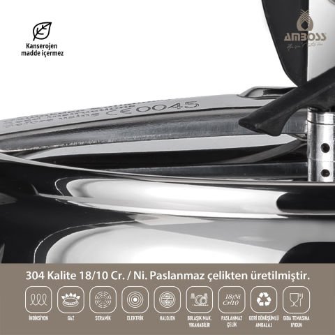 Amboss Amber Paslanmaz Çelik İndüksiyon Tabanlı Klasik Düdüklü Tencere - 8 lt 22 cm