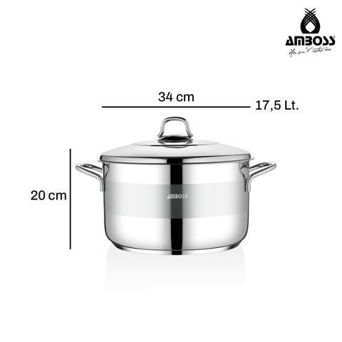 Amboss Saphire Paslanmaz Çelik Derin Tencere 34x20 cm - Çelik Kapak