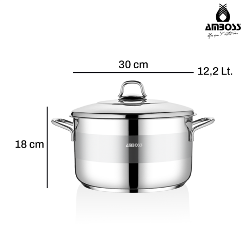 Saphire Paslanmaz Çelik Kapaklı Derin Tencere - 30 cm