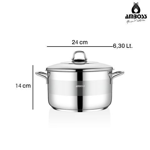Amboss Saphire Paslanmaz Çelik Derin Tencere 24x14 cm - Çelik Kapak