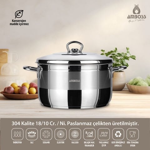 Saphire Paslanmaz Çelik Tüm Ocaklara Uygun 24 Cm Kapaklı Derin Tencere