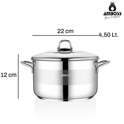 Amboss Saphire Paslanmaz Çelik Derin Tencere 22x12 cm - Çelik Kapak