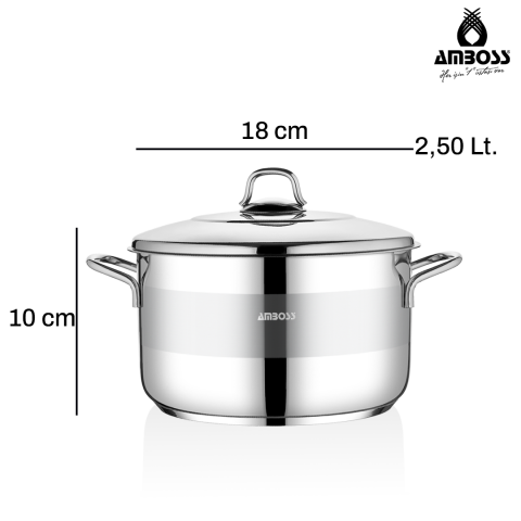 Amboss Saphire Paslanmaz Çelik 18 cm Çelik Kapaklı Derin Tencere