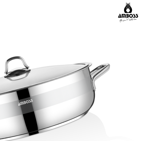 Amboss Saphire Paslanmaz Çelik Basık Tencere 26x7 cm - Cam Kapak