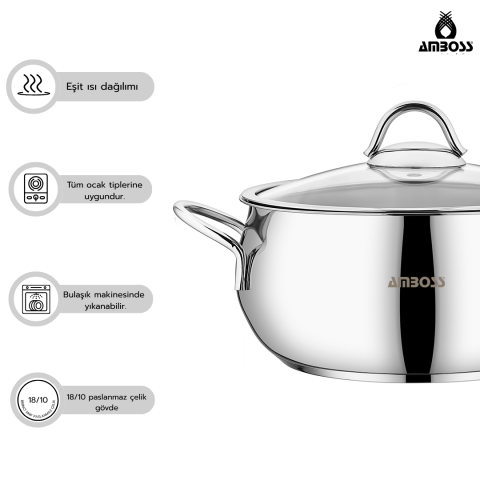 Amboss Stone Paslanmaz Çelik 8 Parça Tencere Seti İndüksiyon Tabanlı