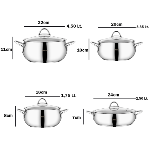 Amboss Stone Paslanmaz Çelik 8 Parça Tencere Seti İndüksiyon Tabanlı
