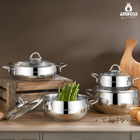 Amboss Stone Paslanmaz Çelik 8 Parça Tencere Seti İndüksiyon Tabanlı