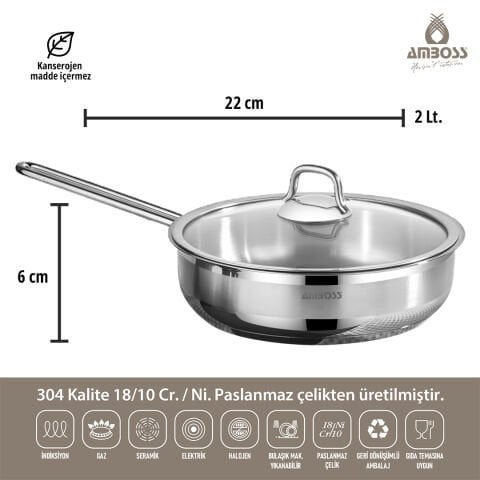 Amboss Saphire Paslanmaz Çelik Kapaklı Tava 22x6 cm