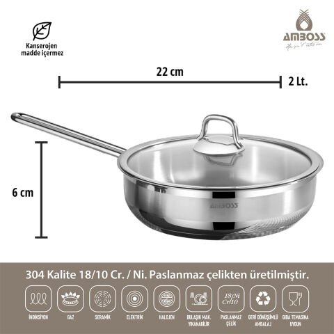 Amboss Saphire Paslanmaz Çelik Kapaklı Tava 22x6 cm