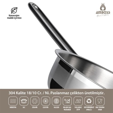 Amboss Saphire Paslanmaz Çelik Kapaklı Tava 22x6 cm