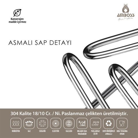 Amboss Saphire Paslanmaz Çelik Kapaklı Tava 22x6 cm
