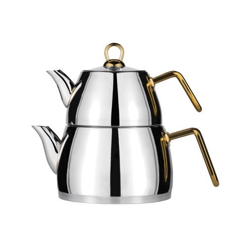 Amboss Aquamarine Paslanmaz Çelik Orta Boy Gold Kulplu Çaydanlık