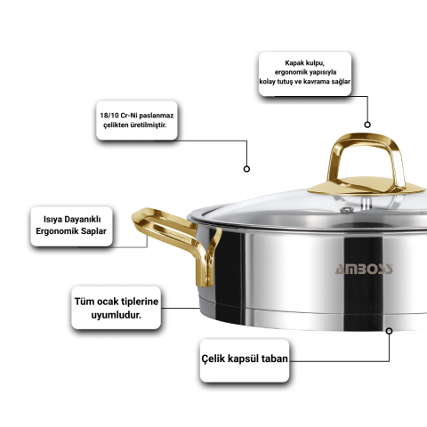 Amboss Dıamond Paslanmaz Çelik 18 Parça Çeyiz Seti (Gold)