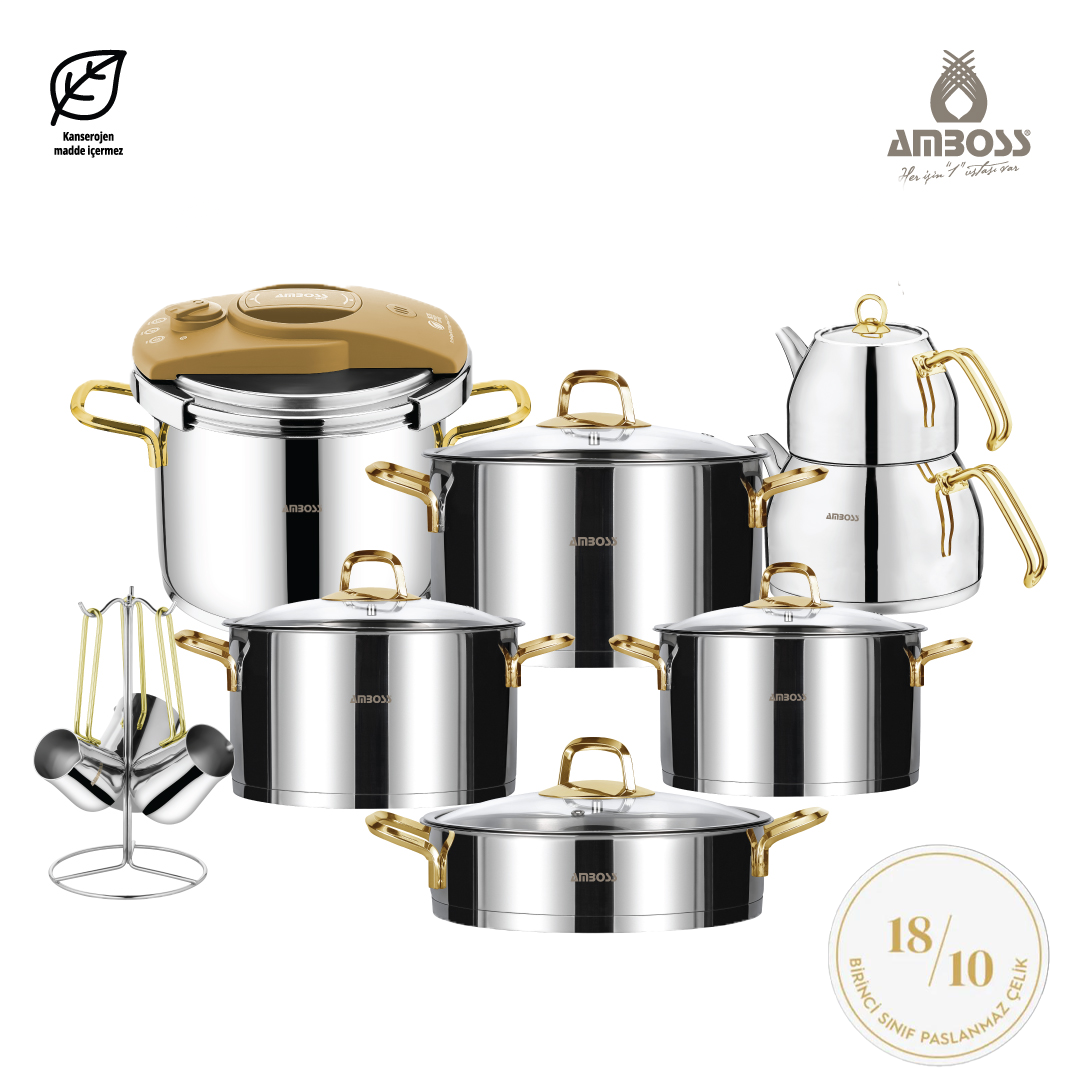 Amboss Dıamond Paslanmaz Çelik 18 Parça Çeyiz Seti ( Gold )