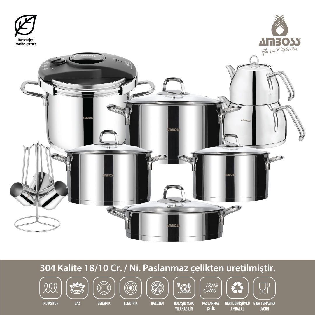 Amboss Diamond Paslanmaz Çelik Kulplu 18 Parça Çeyiz Seti