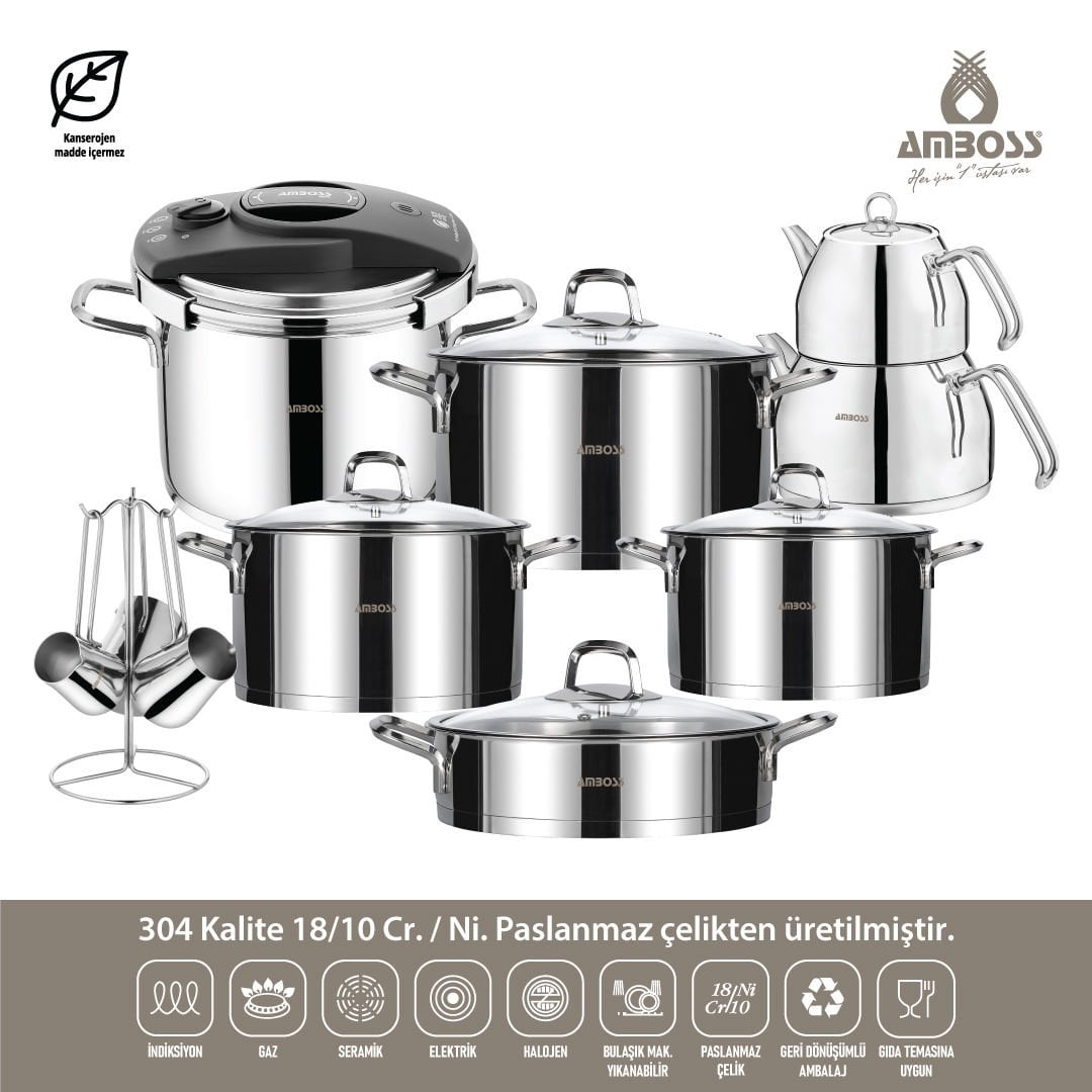 Amboss Diamond Paslanmaz Çelik Kulplu 18 Parça Çeyiz Seti