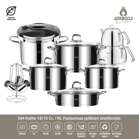 Amboss Diamond Paslanmaz Çelik Kulplu 18 Parça Çeyiz Seti