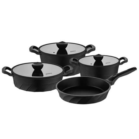 Amboss Kuvars Döküm Titanyum Kaplama 7 Parça Tencere Seti - Siyah