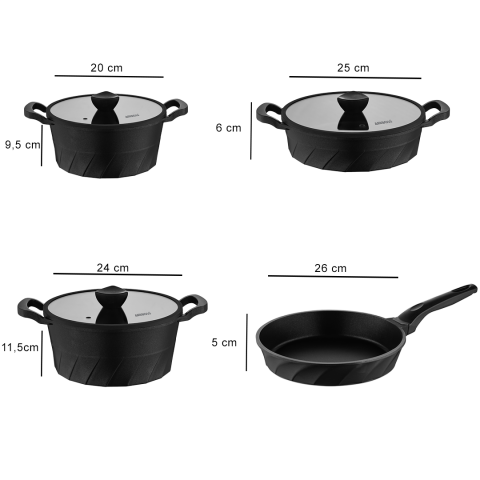 Amboss Kuvars Döküm Titanyum Kaplama 7 Parça Tencere Seti - Siyah