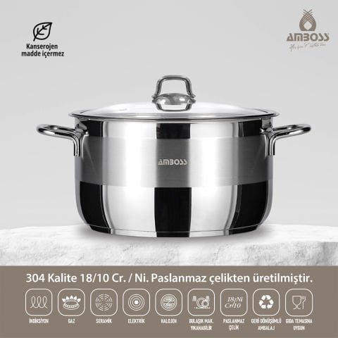 Amboss Saphire Paslanmaz Çelik Derin Tencere Cam Kapaklı - 14 cm