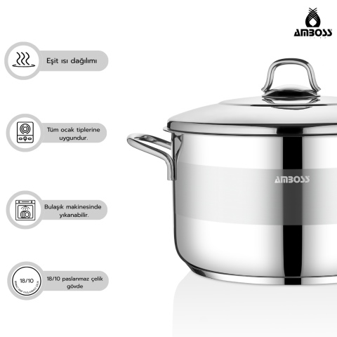 Amboss Saphire Paslanmaz Çelik 14 cm Çelik Kapaklı Derin Tencere