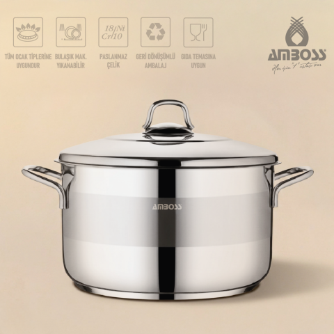 Amboss Saphire Paslanmaz Çelik 14 cm Çelik Kapaklı Derin Tencere