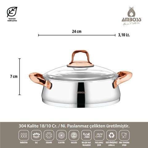 Amboss Diamond 8 Parça Paslanmaz Çelik Cam Kapaklı Tencere Seti