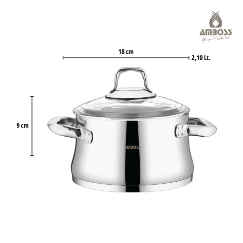 Amboss Oregon 8 Parça Cam Kapaklı, Paslanmaz Çelik Kulplu Tencere Seti