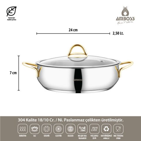 Amboss Stone 8 Parça Paslanmaz Çelik Gold Tencere Seti Cam Kapaklı