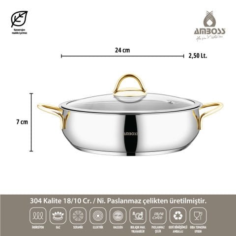 Amboss Stone 8 Parça Paslanmaz Çelik Gold Tencere Seti Cam Kapaklı