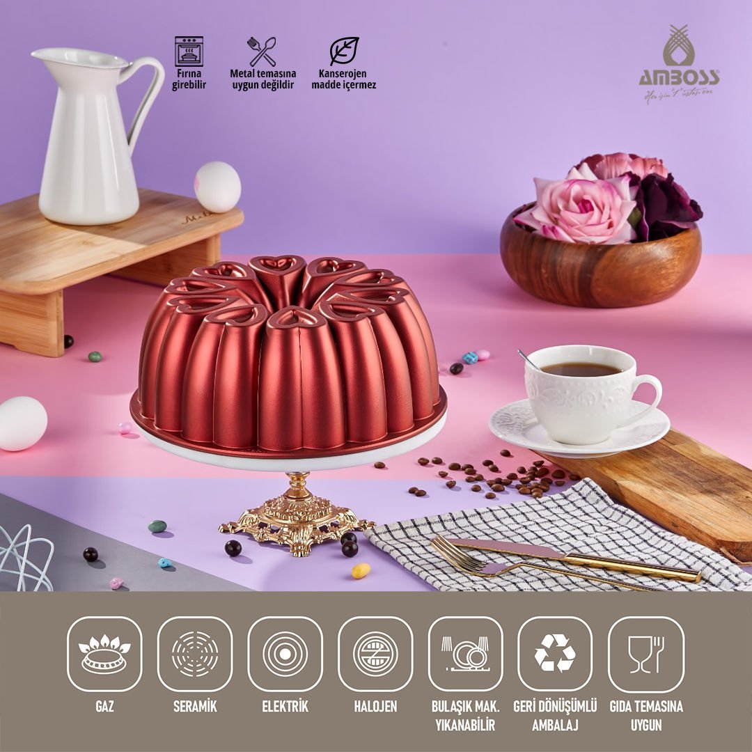 Amboss Ametist Titanyum Kaplama Döküm Kek Kalıbı - Kırmızı