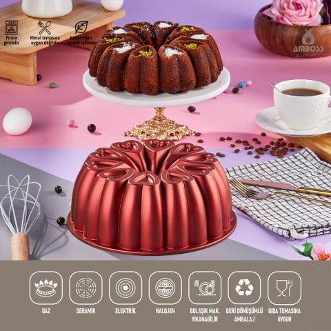 Amboss Ametist Titanyum Kaplama Döküm Kek Kalıbı - Kırmızı