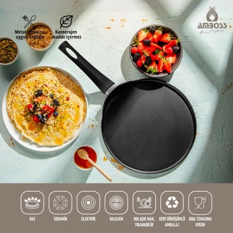Amboss Mocca 30 cm Titanyum Kaplama Krep Tavası - Siyah ( Yanmaz yapışmaz )